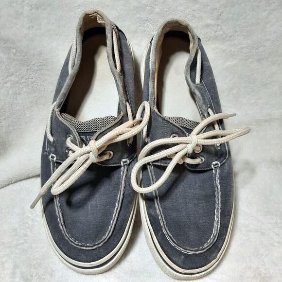 Sperry Top Sider Mens Boat Shoes Slip On Casual Grey/Blue Canvas 0777914 Sz 7 - Picture 1 of 12